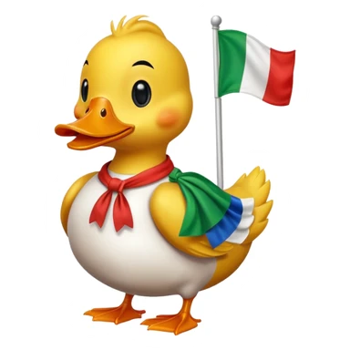A cartoon duck wearing an Italian flag sticker