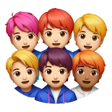 Cinematic Realistic BTS Pop Culture Emoji, featuring a dynamic, energetic portrayal of the acclaimed K-pop group rendered with vibrant textures and energetic, colorful lighting. sticker