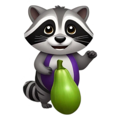 Raccoon holding eggplant sticker