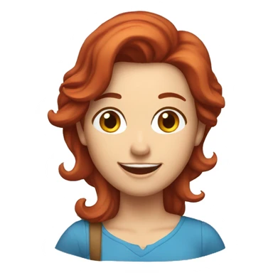 I want an emoji of a brunette woman with red hair and a hairpiece and a map in her hand and a blue shirt and a happy look and smile sticker