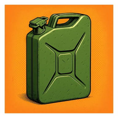 Сгенерируй мне канистру бензина  на однородном фоне в стиле чуть чуть  комикса. Канистра стоит четко прямо. без надписей sticker