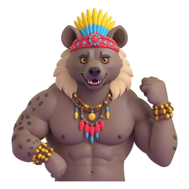 A native strong buff hyena with war bonnet flexing posing  sticker