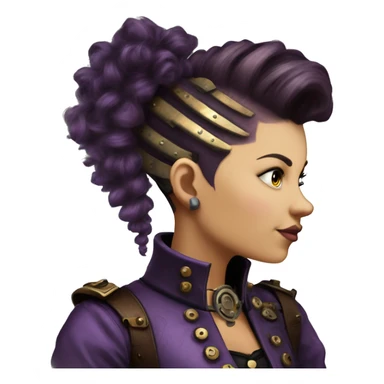 steampunk profile short hair faux-hawk mohawk purple Victorian on Caucasian girl with small nose round fat face sticker