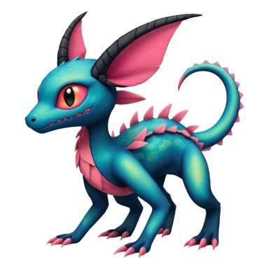 Spooky stitched colorful iridescent Salandit-Flygon-Sylveon-Umbreon-fusion-Pokémon-hybrid-creature  sticker