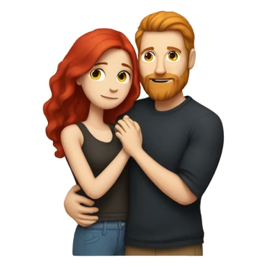  white guy with red head and beard hugging white girl with long black hair sticker