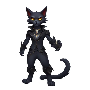 cool edgy anthro fantasy dark-shadow-themed animal vampiric cat hybrid Fakemon  with a collar full body sticker