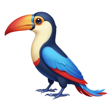 Blue tropical toucan-fakemon-bird, with red long beak, with a blue lizard-tail curled inwards, Genshin Impact’s Dusk Bird sticker
