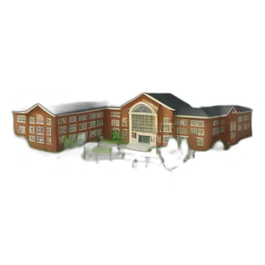 a school with mountains in one direction and river in another and children playing sticker