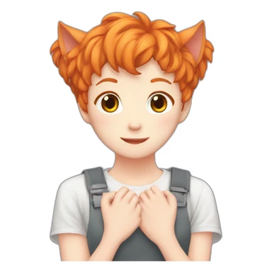 Ginger anime making heart with hands has cat ears sticker