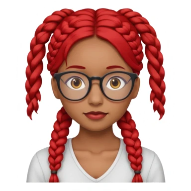 Dark Tan girl with long red plaits and red rmmed  glasses head neck and shoulder shot only sticker