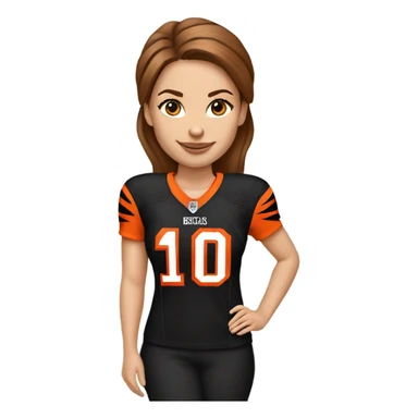 Caucasian ￼women with brown hair wearing a Cincinnati bengals jersey sticker