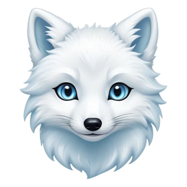 Cinematic Cute Arctic Fox Portrait Emoji, Head tilted playfully and inquisitively, featuring a silky, pure white Fur with delicate hints of icy blue on the ears and muzzle, round, sparkling eyes filled with curious charm, Simplified yet irresistibly adorable features, highly detailed, glowing with a warm, friendly glow, high shine, affectionate and spirited, stylized with a touch of frosty whimsy, bright and endearing, soft glowing outline, capturing the essence of a mischievous yet loving arctic fox, so playful it feels like it could frolic out of the screen and into your arms! sticker