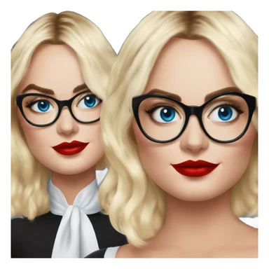  Margot Robbie, bright blue eyes and winged eye liner, red kisses, wearing black glasses  sticker