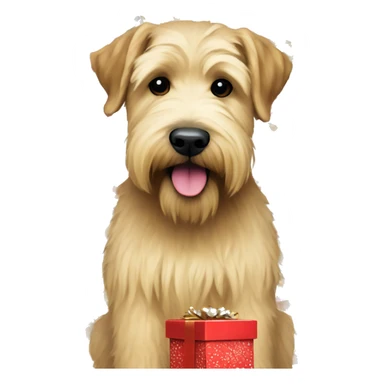 Wheaten terrier with presents sticker