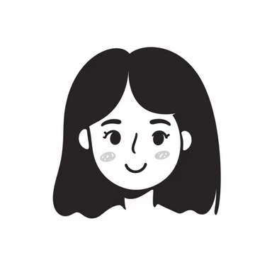 cute girl face, hand-drawn doodle style, simple lines, smiling sticker