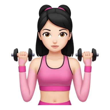 a pretty bratz fair girl in pink workout clothes and black hair sticker