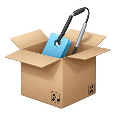 Minimalistic flat vector icon, iOS style, thin black contour on white background. Open box with old items being cleared out. Clean, modern, no text, no shadows sticker