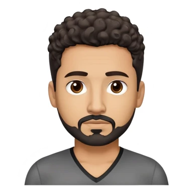 Latino man in his late 40s with light brown skin. Square face with defined jawline. Dark eyes with calm gaze. Short curly dark hair. Black goatee beard with some gray streaks. Wearing a black V-neck shirt. sticker