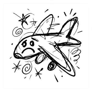 sad black airplane logo, chaotic sketch, suitable for a program sticker