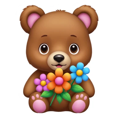 Cute bear with puppy dog eyes holding flowers sticker
