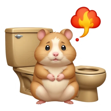 Cute chubby cartoon-style hamster sitting on toilet pooping looking guilty with thought bubble thinking about chilli  sticker