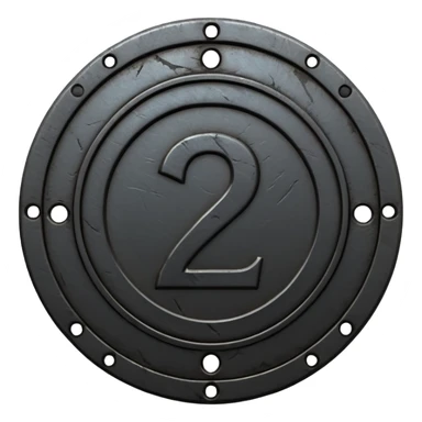 Minimal emoji, gothic metal coin made of black steel, engraved number 2 at the center, ancient industrial aesthetic, worn metal texture, no glow, no neon, flat emoji design, centered, transparent background sticker