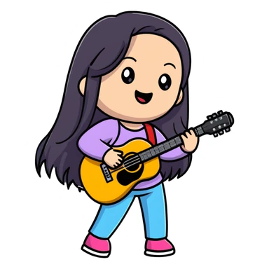 girl with long straight hair singing with microphone and guitar sticker