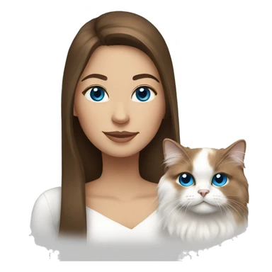 woman with long brown hair and holding an all-white persian cat with blue eyes sticker