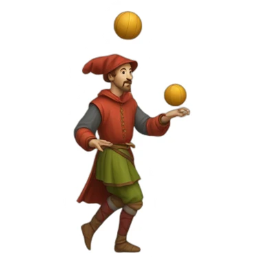 medieval juggler juggling 4 same-sized balls over them sticker