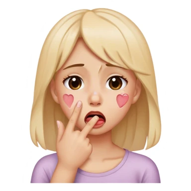 Girl crying and covering mouth and making finger heart sticker