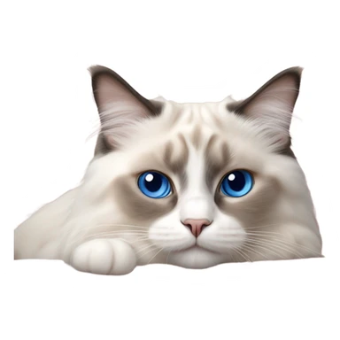 Realistic ragdoll cat with blue eyes laying on pink pillow sticker
