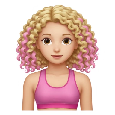 long hair curly blond haired girl DOING EXERCISE in a cute pink set sticker