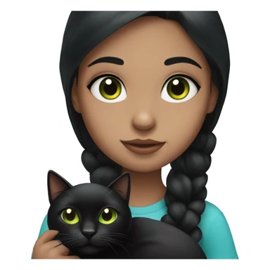 Girl with black hair and blue eyes holding a black cat with green eyes  sticker
