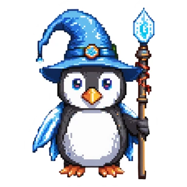 penguin wizard with hat and staff sticker