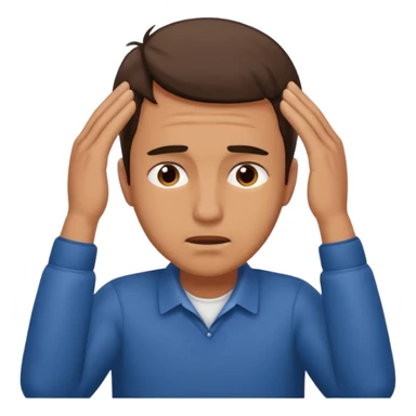 An overwhelmed man touching his forehead with his hands. sticker