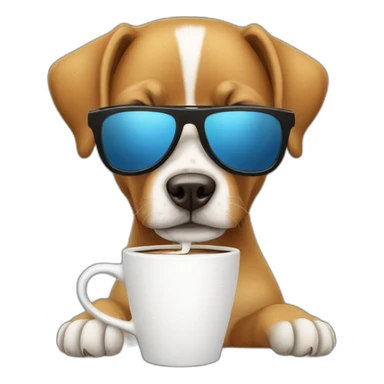 A dog with sunglasses drinking coffee sticker