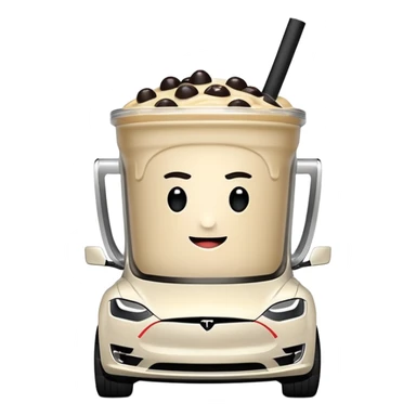 Boba tea in tesla, without a person and with the tesla logo keep the boba tea like that and make it the car and the boba tea how it was and cream boba tea just a little smaller to go on pinterest sticker