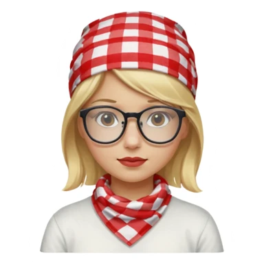 girl blonde hair, wear red and white checkered bandana, glasses sticker