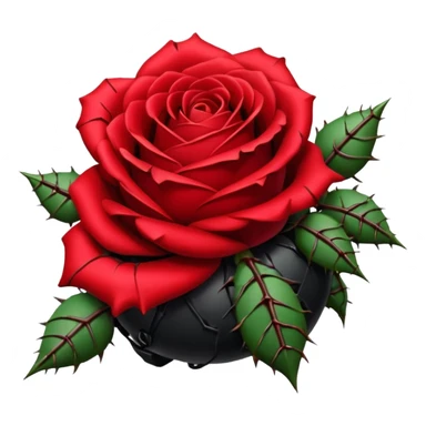 Deep red (#7A0F1E) no gradients, transparent background, high contrast, clean gothic aesthetic, designed to be readable at 128x129px a red rose wrapped around a bomb covered in thorns sticker