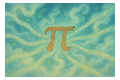  combine the π (pi) math symbol, binary code, and digital mist emerging from it. sticker