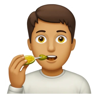 person eating a object that's yellow and shaped like pickle sticker