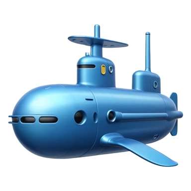 A sleek blue military-style submarine with fins and sonar dish.















 sticker