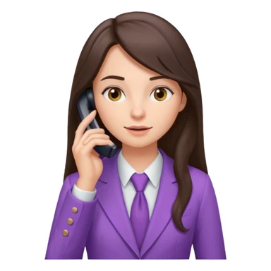 Long brunette hair girl with light purple suit talking through a phone sticker