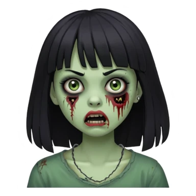 Girl with black hair and bangs, side mouth piercing scared in the form of a zombie sticker