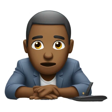 working in computer with worried expression african american sticker