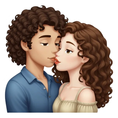 long light brown hair girl with pale skin and boy with dark curly hair and tanned skin kissing sticker