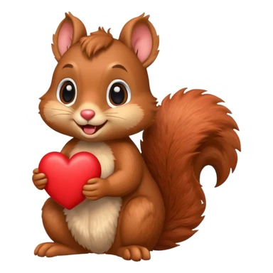 detailed emoji-style squirrel holding a heart sticker