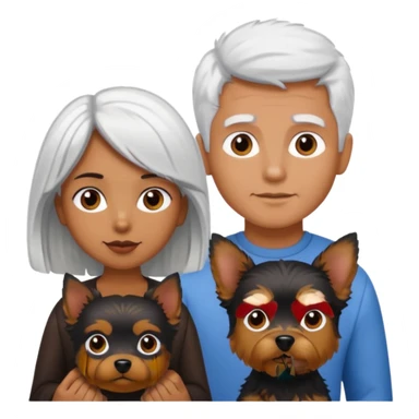 Brown girl white dark hair boy Couple with Yorkshire terrier sticker