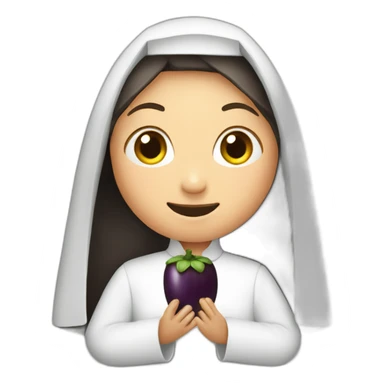 nun holding eggplant sticker