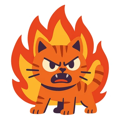 angry cat with flames sticker